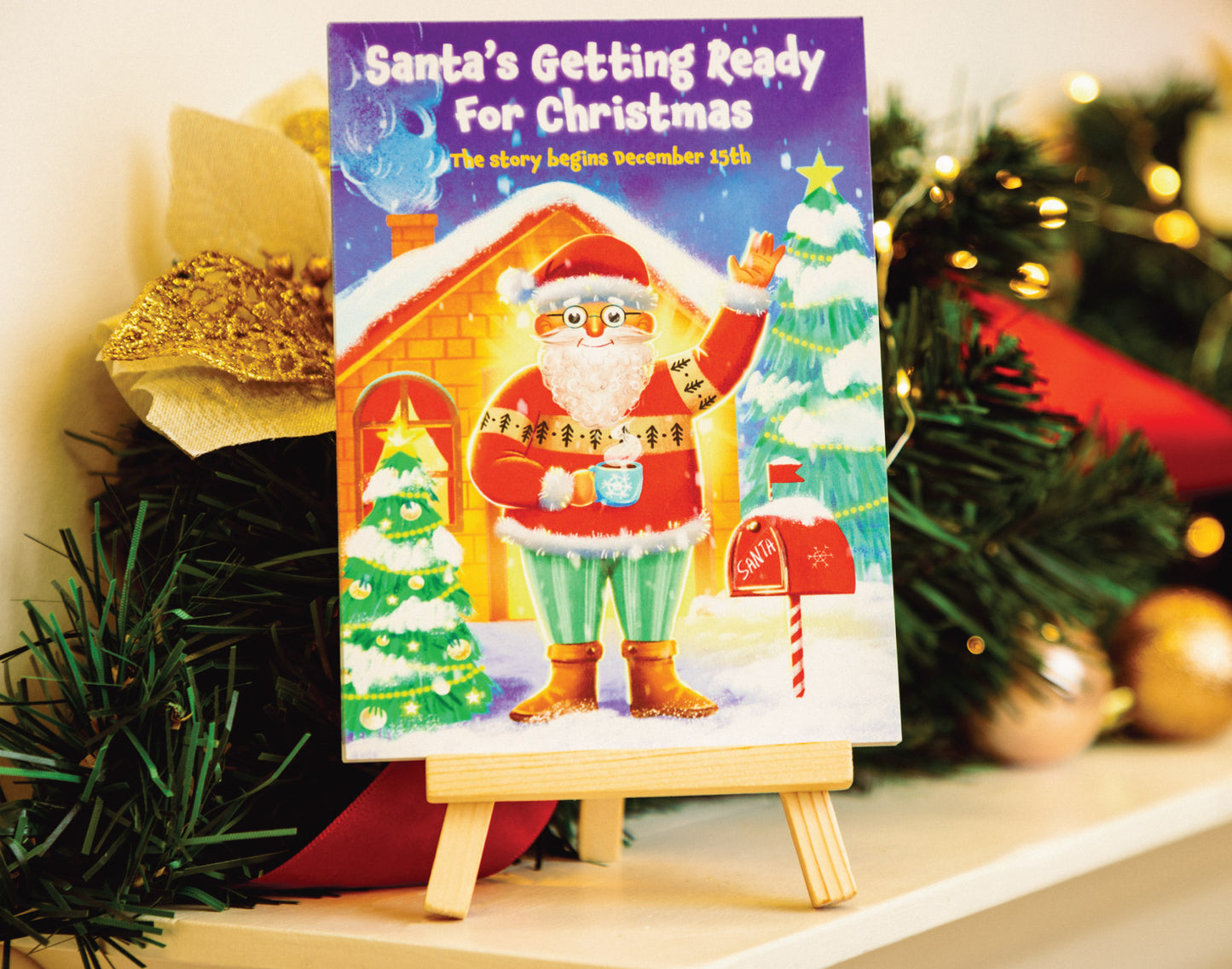 Santa's 10-Day Magical Countdown: A Festive Journey with Beautifully Illustrated Cards and Wooden Stand