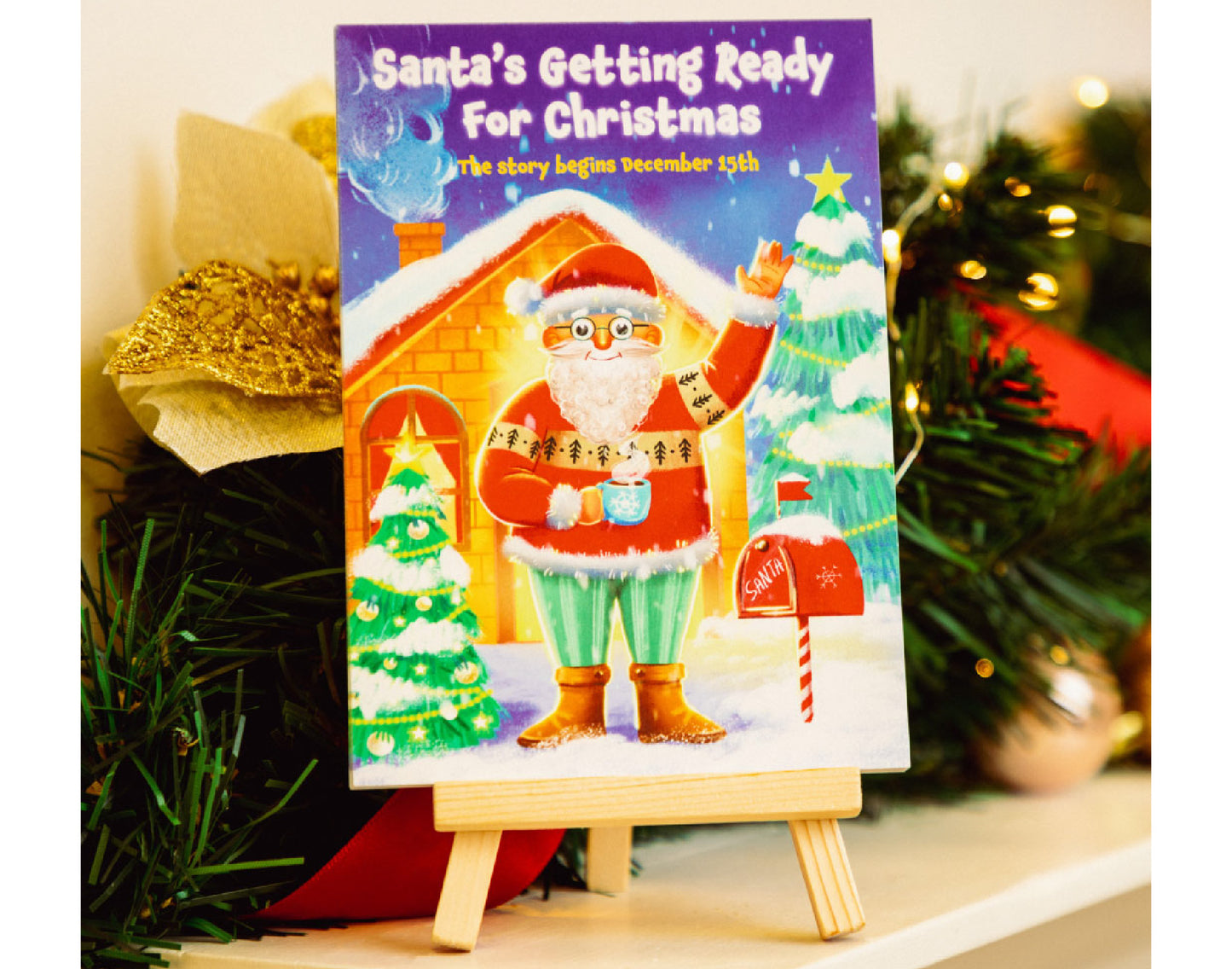 Santa's 10-Day Magical Countdown: A Festive Journey with Beautifully Illustrated Cards and Wooden Stand