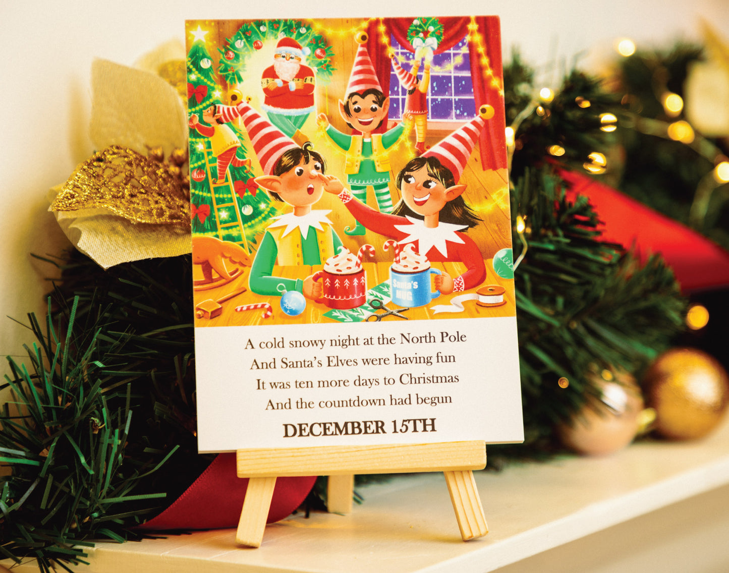 Santa's 10-Day Magical Countdown: A Festive Journey with Beautifully Illustrated Cards and Wooden Stand