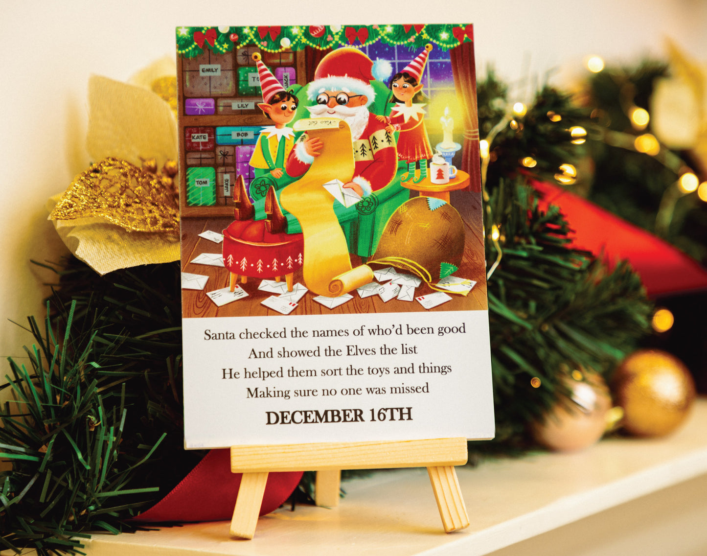 Santa's 10-Day Magical Countdown: A Festive Journey with Beautifully Illustrated Cards and Wooden Stand