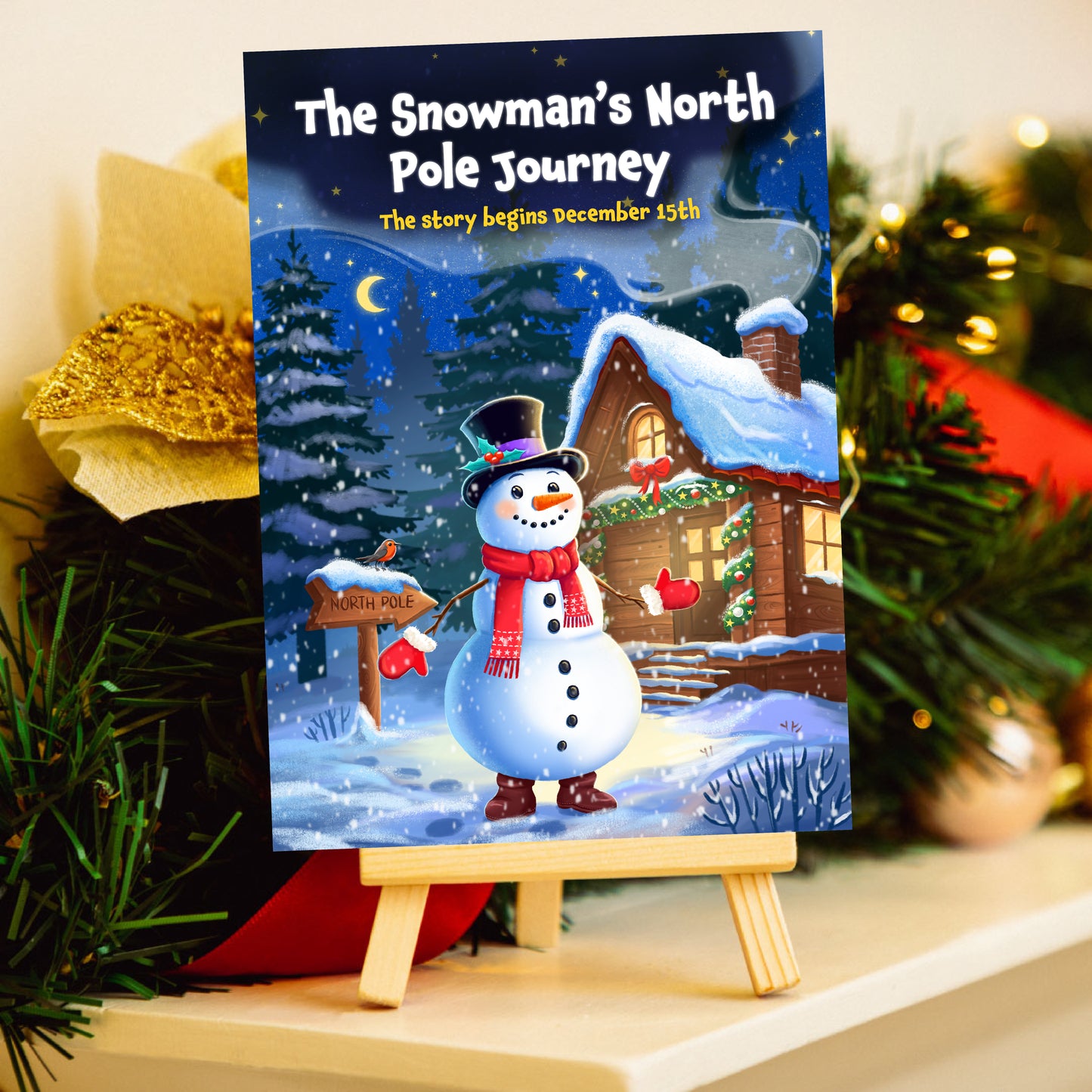 Snowman's 10-Day Magical Countdown: A Festive Journey with Beautifully Illustrated Cards and Wooden Stand