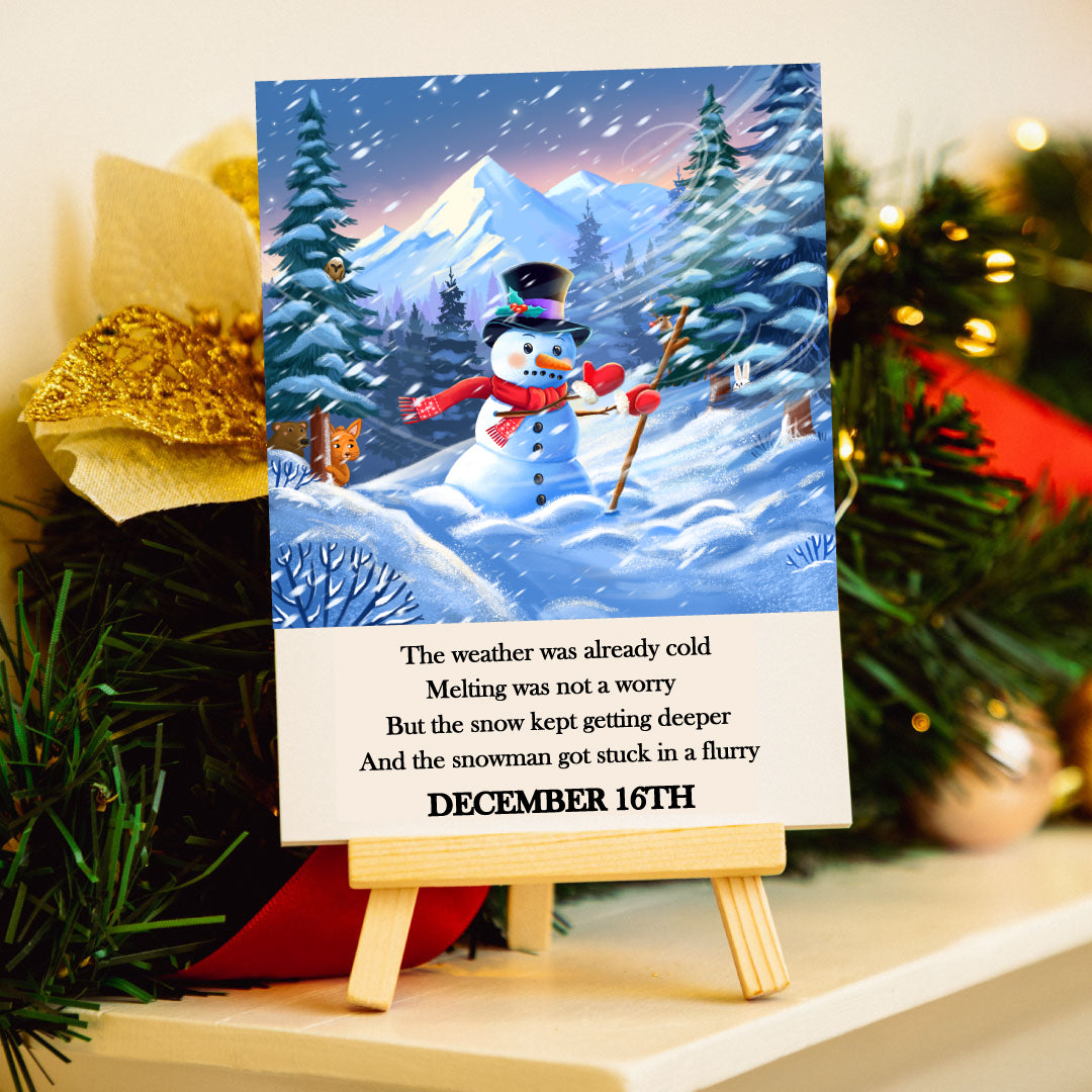 Snowman's 10-Day Magical Countdown: A Festive Journey with Beautifully Illustrated Cards and Wooden Stand