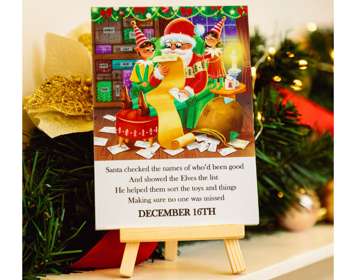 Santa's 10-Day Magical Countdown: A Festive Journey with Beautifully Illustrated Cards and Wooden Stand