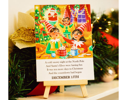 Santa's 10-Day Magical Countdown: A Festive Journey with Beautifully Illustrated Cards and Wooden Stand